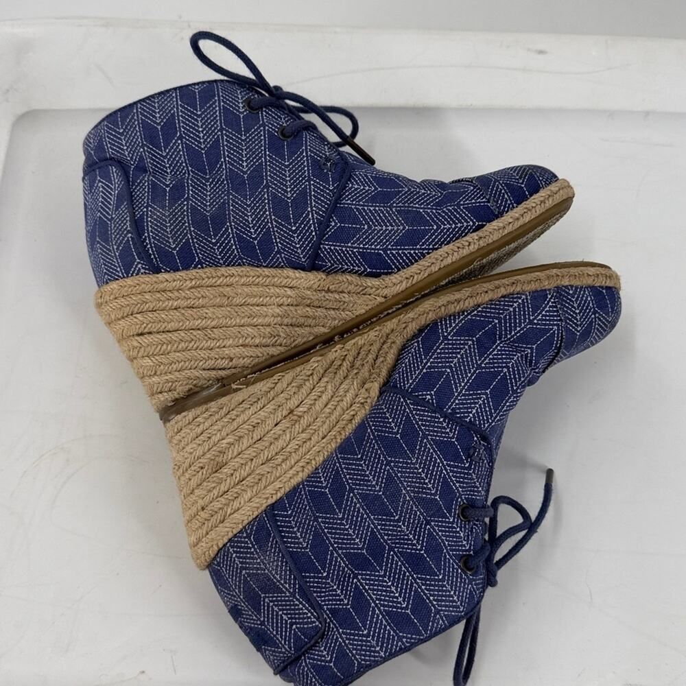 Toms Canvas Wedge Blue Patterned Ankle Booties Size 7